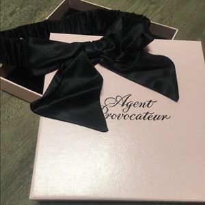 Agent Provocateur black silk satin bow garter